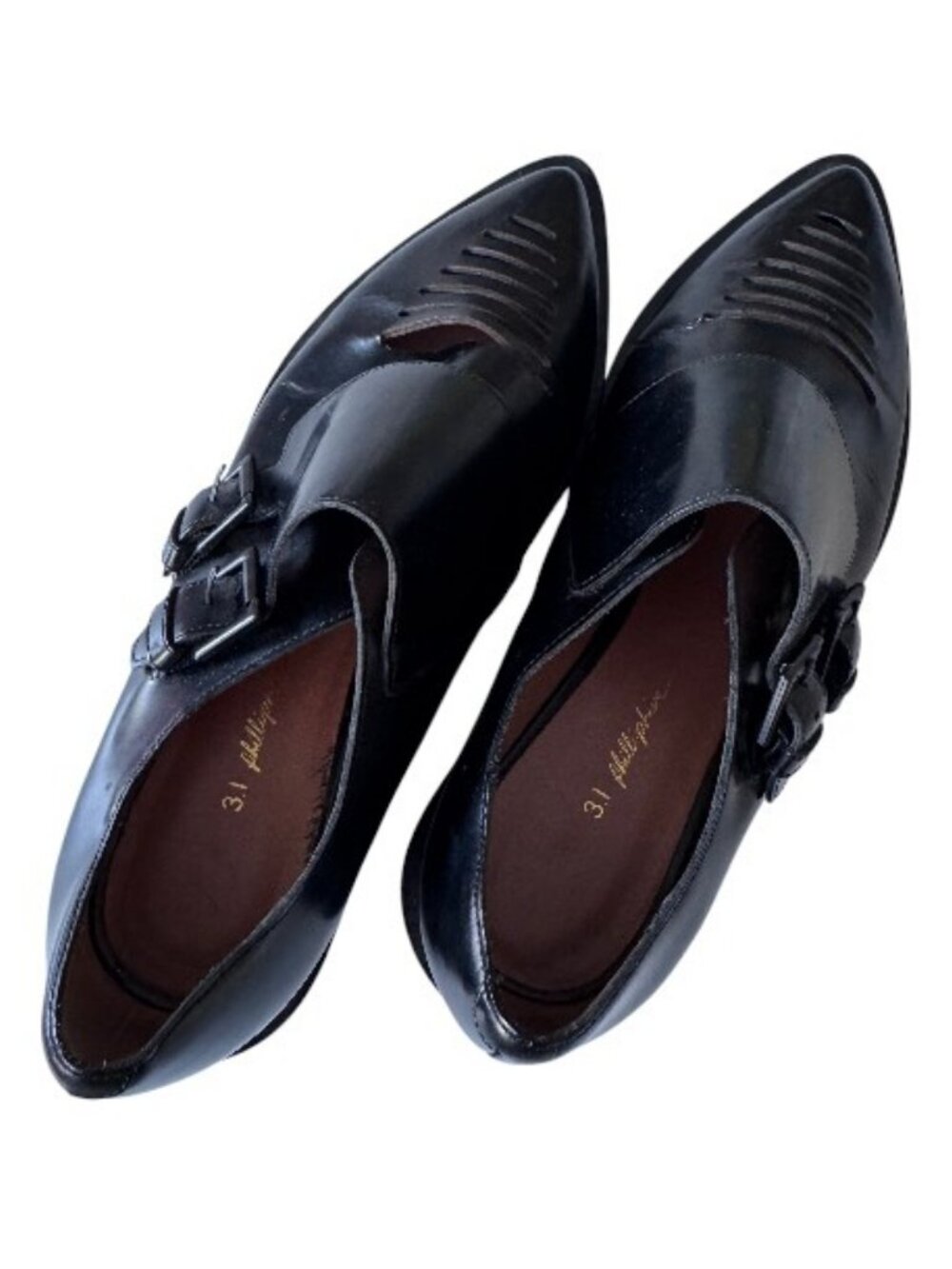 3.1 Phillip Lim leather monk strap ladder cutout loafers black women's size 37 - Picture 5 of 8